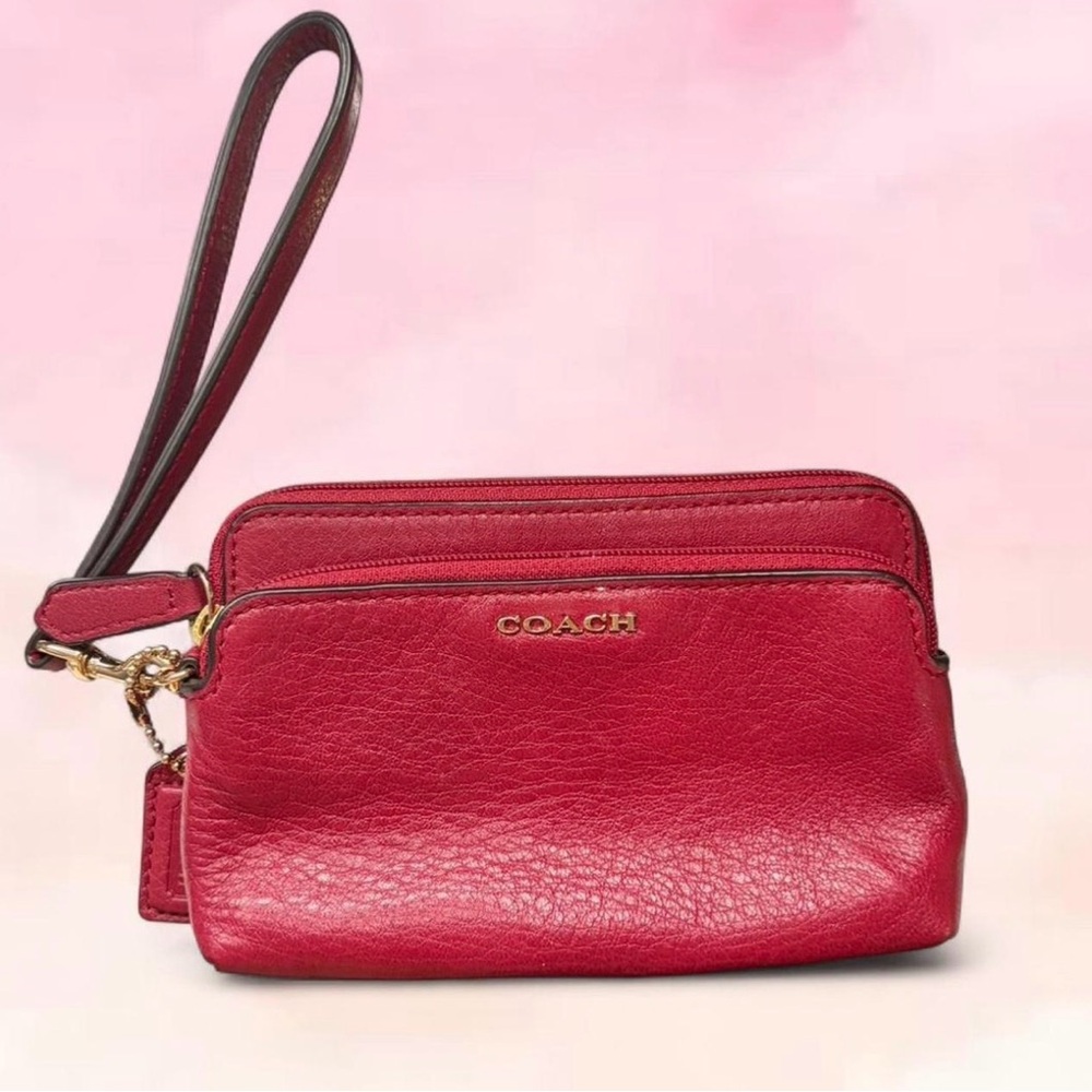 Red Coach wristlet with gold hardware